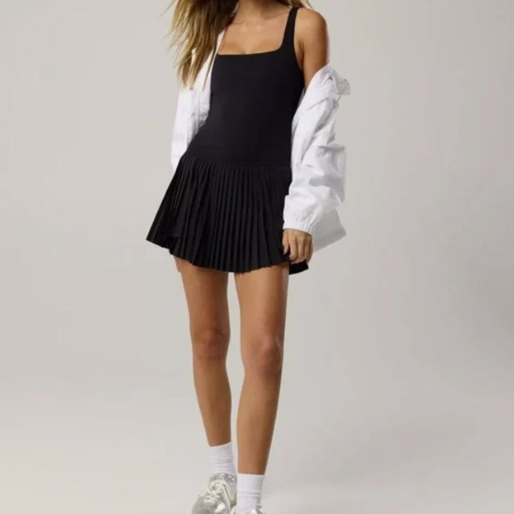 aerie Black Pleated Mini Dress